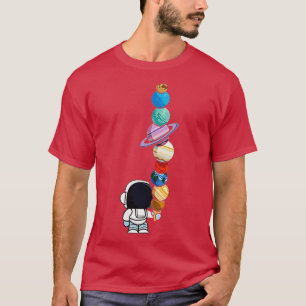 Frauen Astronaut Holding Planet Eiskrem JungenGirl T-Shirt