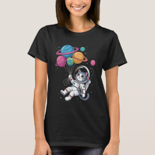 Frauen Astronaut Katze hält Planet Ballons Äußere T-Shirt