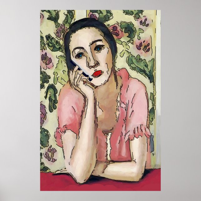 Frauen auf Handy Abstrakt, Matisse-Stil Poster (Vorne)