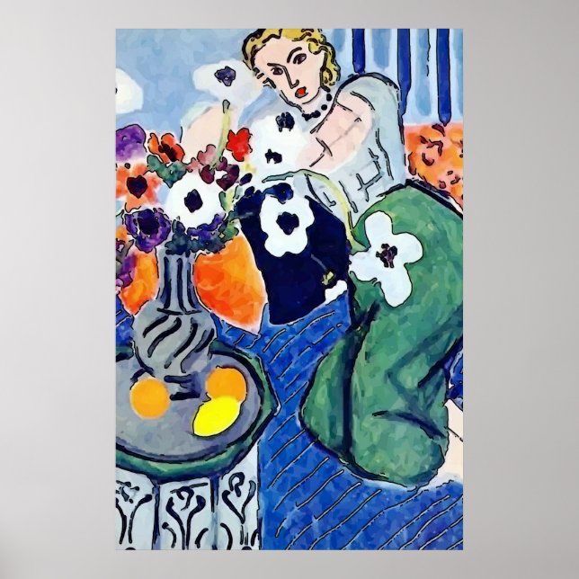 Frauen auf Handy Abstrakt, Matisse-Stil Poster (Vorne)