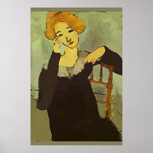 Frauen auf Handy Abstrakt, Matisse-Stil Poster (Vorne)