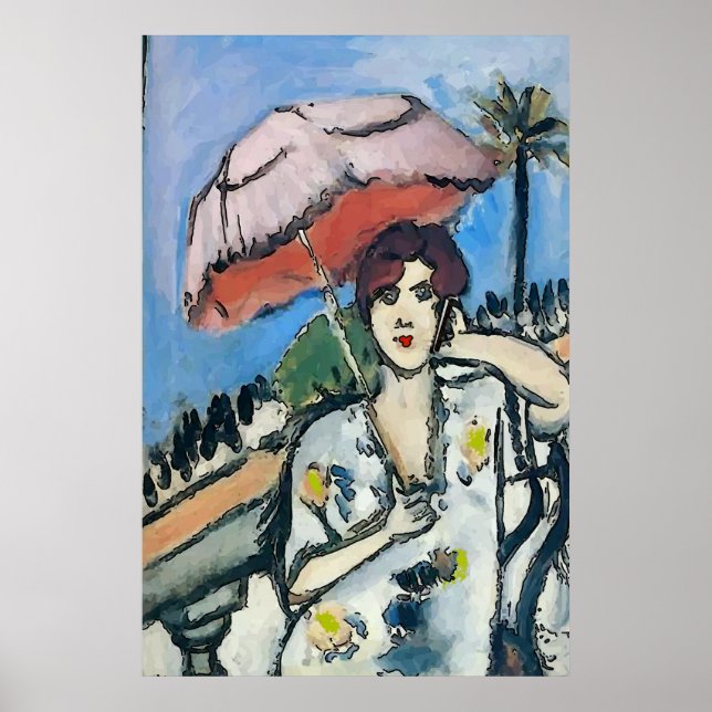 Frauen auf Handy Abstrakt, Matisse-Stil Poster (Vorne)
