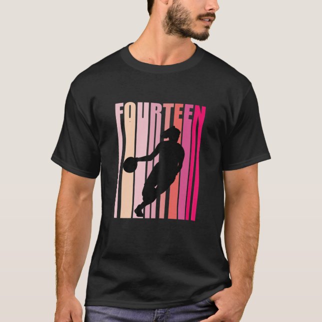 Frauen Basketball 14. Geburtstag Rosa Retro T-Shirt (Vorderseite)