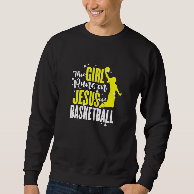 Frauen Basketball Dieses Mädchen rennt auf Jesus u Sweatshirt (Vorderseite)