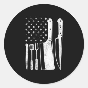 Frauen BBQ USA-Flagge patriotisch vierter Juli Runder Aufkleber