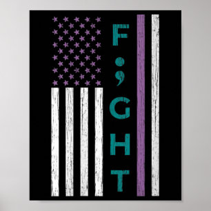 Frauen bekämpfen Semikolon-Flagge Suizidbewusstsei Poster