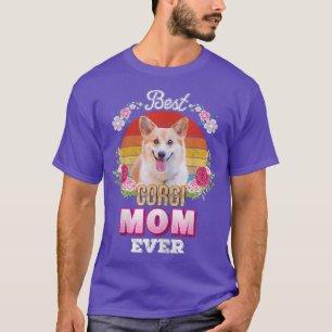 Frauen Beste Hündin-Mama je Corgi Floral Retro Lov T-Shirt