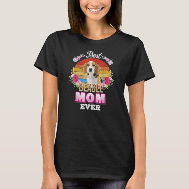 Frauen Beste Mama für Hunde je Beagle Floral Retro T-Shirt (Vorderseite)