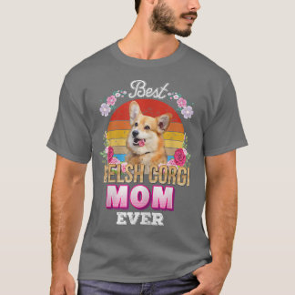 Frauen Beste Mama für Welsh Corgi Floral Retro T-Shirt