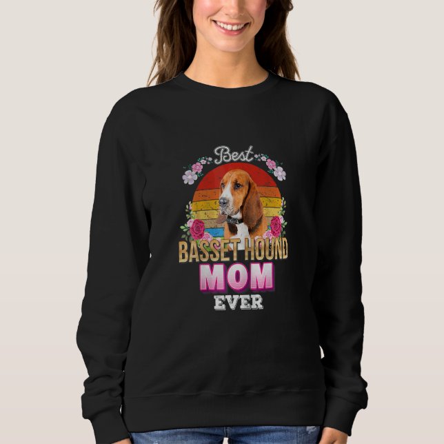 Frauen Beste Mama je Basset Hound Floral Retro Sweatshirt (Vorderseite)
