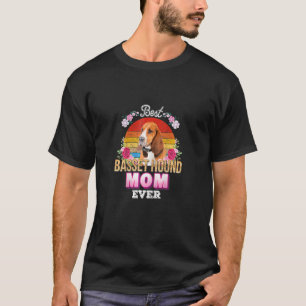 Frauen Beste Mama je Basset Hound Floral Retro T-Shirt