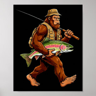 Frauen Bigfoot Sasquatch Regenbogenforelle Fisch Poster