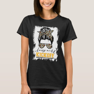Frauen bis zum Kickoff Messy Bun Football Mama T-Shirt