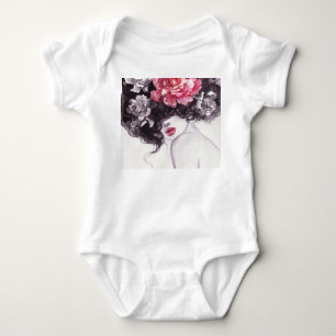 Frauen Blume, Aquarellbilder in Mode. Baby Strampler