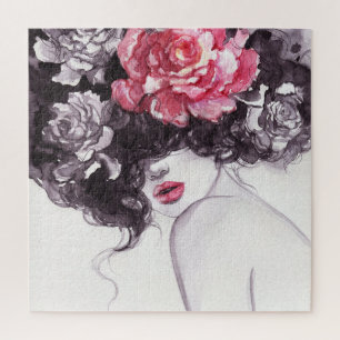 Frauen Blume, Aquarellbilder in Mode. Puzzle