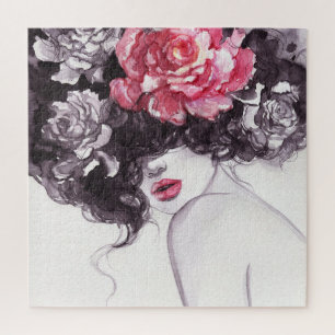 Frauen Blume, Aquarellbilder in Mode. Puzzle