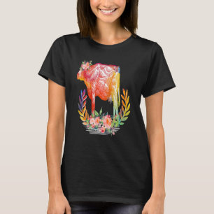 Frauen Boho Wasserfarben Kühe Grafik Mädchen Kuh T-Shirt