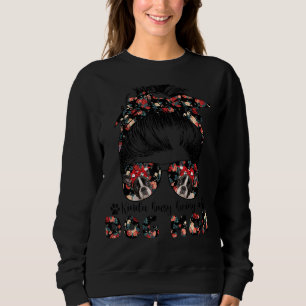 Frauen Boston Terrier Dog Mama Messy Bun Hair Glas Sweatshirt