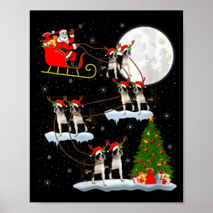 Frauen Boston Terrier Hund Weihnachtsmann Schlitte Poster