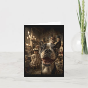 Frauen Boston Terrier Selfie Mit Y Puppen Gruselig Karte