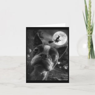 Frauen Boston Terrier Selfie Vollmond Fliegend Karte