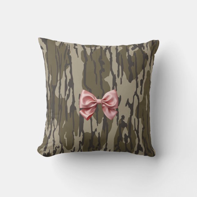 Frauen Bottomland Camouflage Niedlich Pink Ribbon  Kissen (Vorderseite)