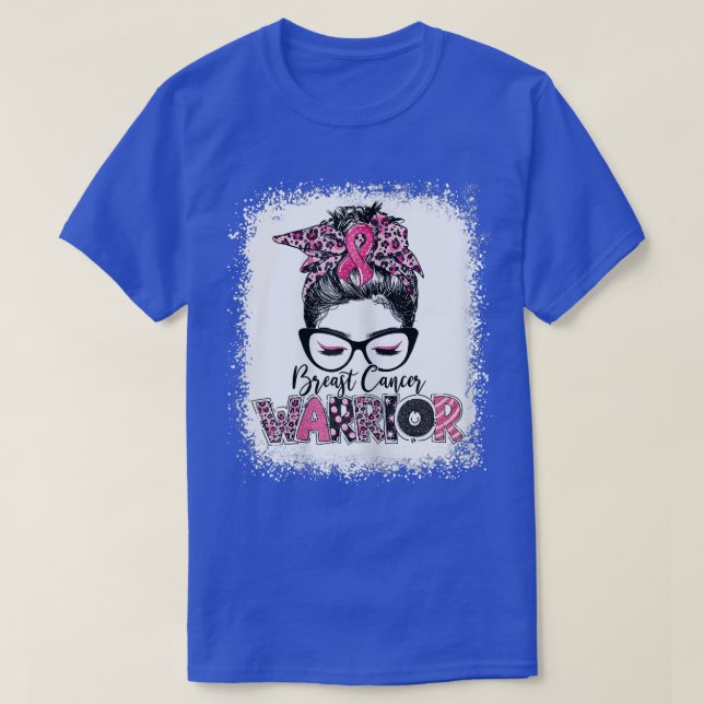 Frauen Brustkrebs Krieger, Messy Bun Leopard Ble T-Shirt (Design vorne)