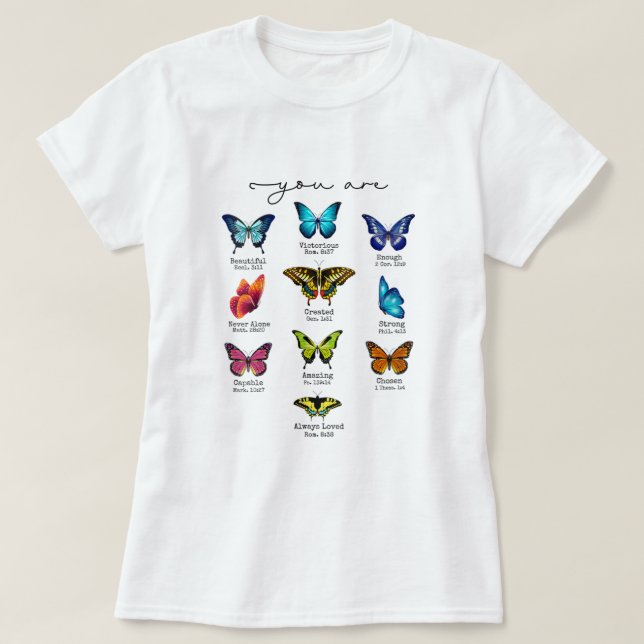 Frauen Butterfly Bibel Verse Sie sind schöne Pos T-Shirt (Design vorne)