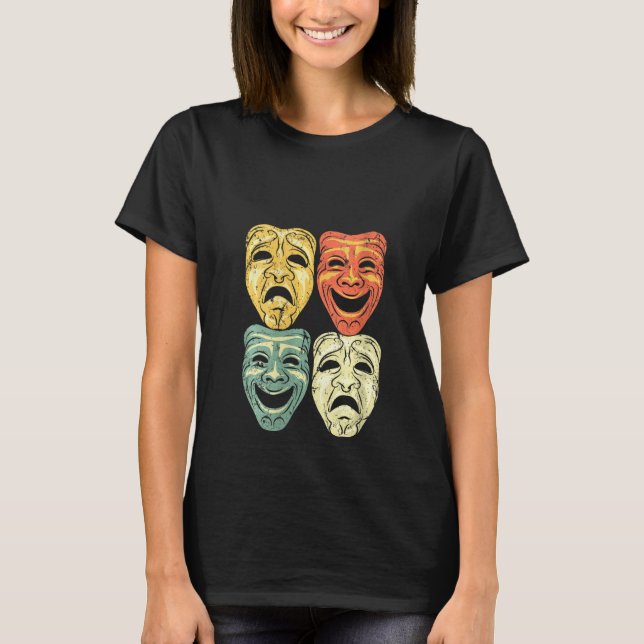 Frauen Coole Vintage Farbtheater Maske Sonnenschei T-Shirt (Vorderseite)