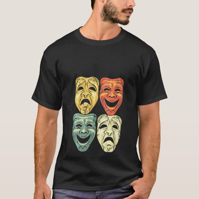Frauen Coole Vintage Farbtheater Maske Sonnenschei T-Shirt (Vorderseite)
