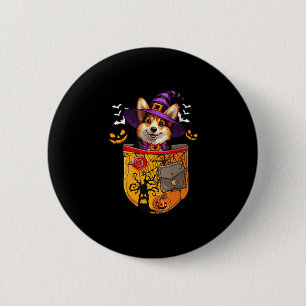 Frauen Corgi als Hexe im Cket Halloween Hundebesit Button