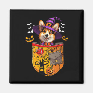 Frauen Corgi als Hexe im Cket Halloween Hundebesit Magnet