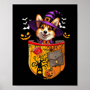 Frauen Corgi als Hexe im Cket Halloween Hundebesit Poster