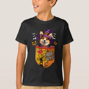 Frauen Corgi als Hexe im Cket Halloween Hundebesit T-Shirt