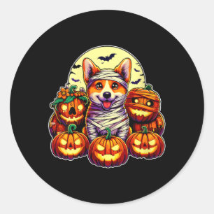 Frauen Corgi Mumie und Kürbisse Süß Halloween Runder Aufkleber
