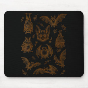 Frauen Cottagecore Vintage Holzschnitt Fledermäuse Mousepad