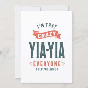 Frauen Crazy Yia-Yia Grandma Muttertagsgeschenk Einladung