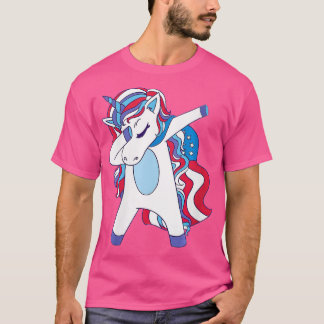 Frauen Dabbing Unicorn 4. Juli Girls Amerikanisch T-Shirt