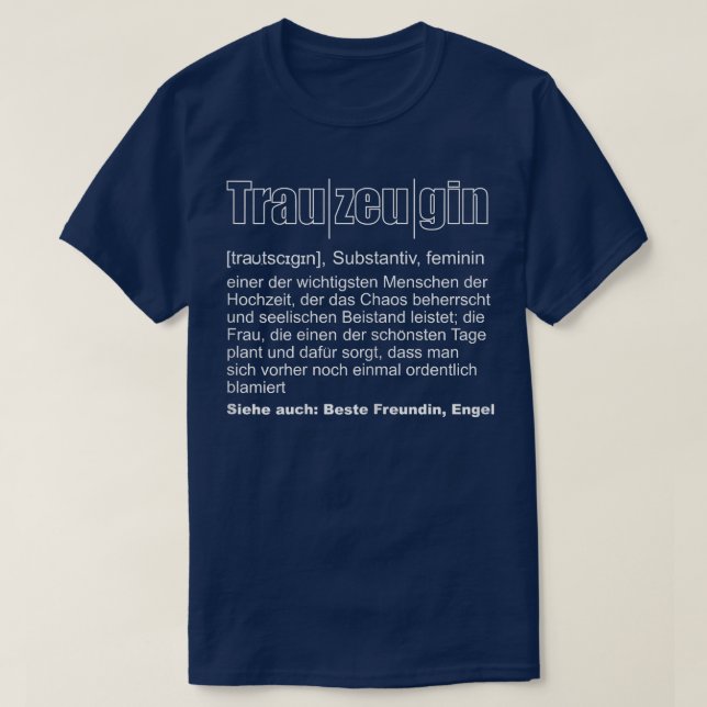 Frauen Definition Trauzeugin Bridge JGA Party W T-Shirt (Design vorne)