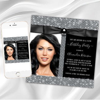 Frauen Diamond Glam Foto Geburtstagsparty Einladung