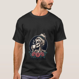 Frauen, die Alive Messy Bun Skeleton Coffee Love B T-Shirt