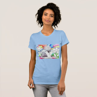 Frauen, die das Shirt der farbigen Blume gezeichne
