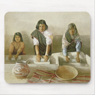 Frauen, die Mais, Pueblo von Laguna, c.1905 reiben Mousepad
