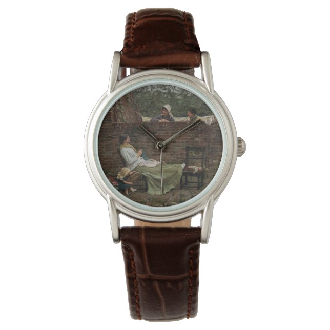 Frauen, die über der Gartenmauer chatten (Klatsch) Armbanduhr (Vorderseite)