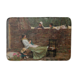 Frauen, die über der Gartenmauer chatten (Klatsch) Badematte