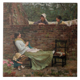 Frauen, die über der Gartenmauer chatten (Klatsch) Fliese