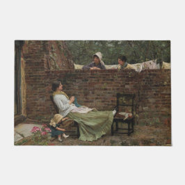 Frauen, die über der Gartenmauer chatten (Klatsch) Fußmatte