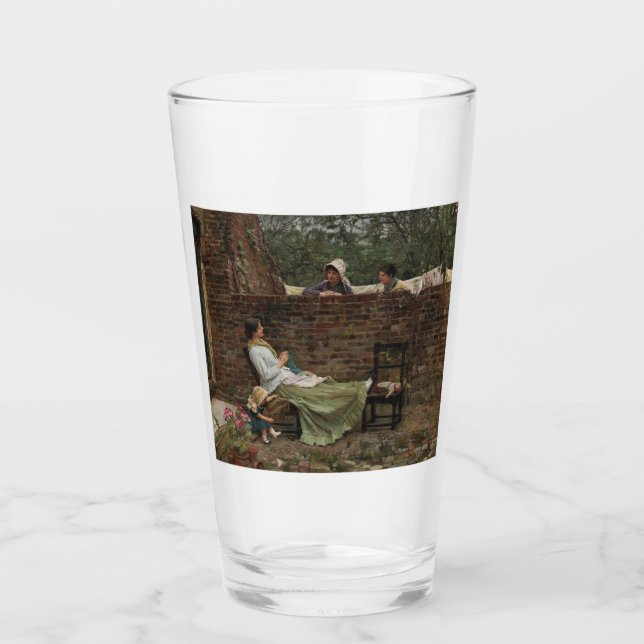 Frauen, die über der Gartenmauer chatten (Klatsch) Glas (Vorderseite)