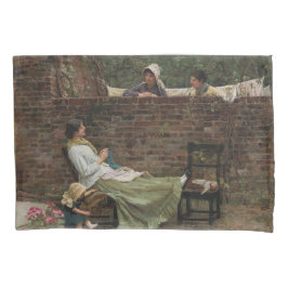 Frauen, die über der Gartenmauer chatten (Klatsch) Kissenbezug