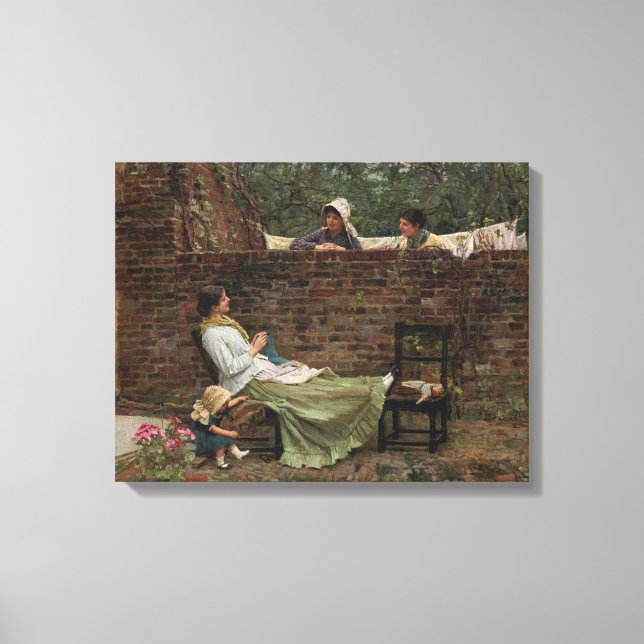 Frauen, die über der Gartenmauer chatten (Klatsch) Leinwanddruck (Vorderseite)